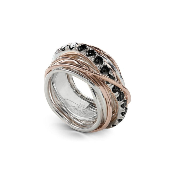 Filodellavita Carato 13 fili in Oro Rosa 9kt, Argento 925 e Diamanti Black