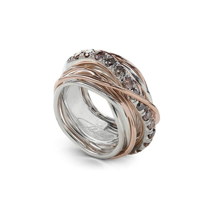 Filodellavita Carato 13 fili in Oro Rosa 9kt, Argento 925 e Diamanti Brown