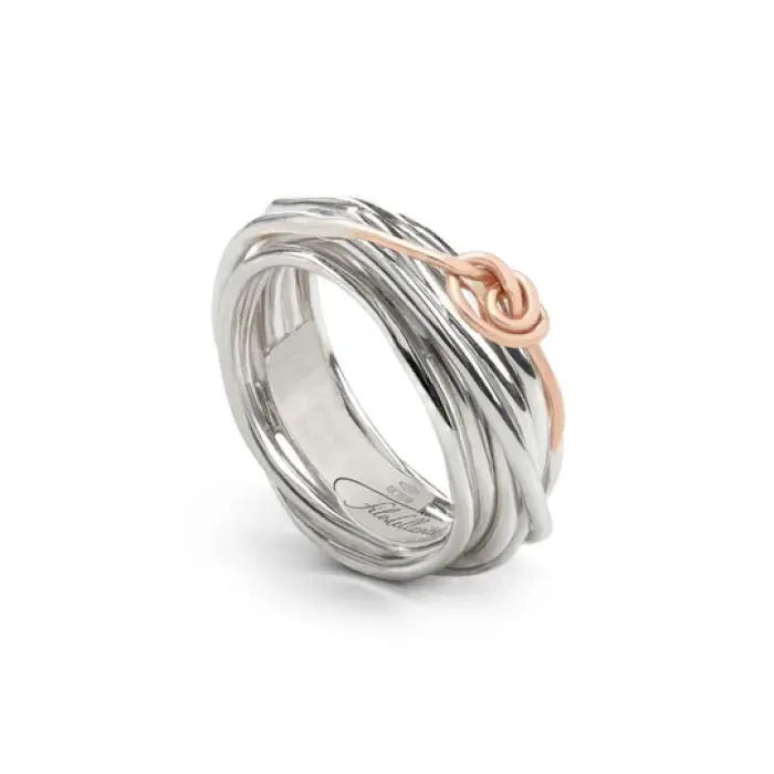 Filodellavita Classic 7 brins en argent et nœud Filodamore en or rose 9 carats