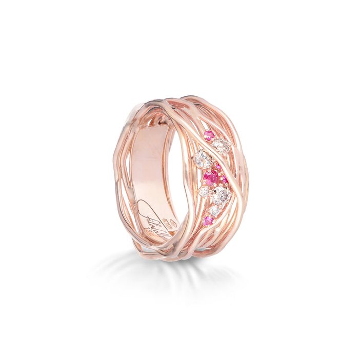 Filodellavita Ten 10 fili in Oro Rosa 18kt, Diamanti Brown e Rubini
