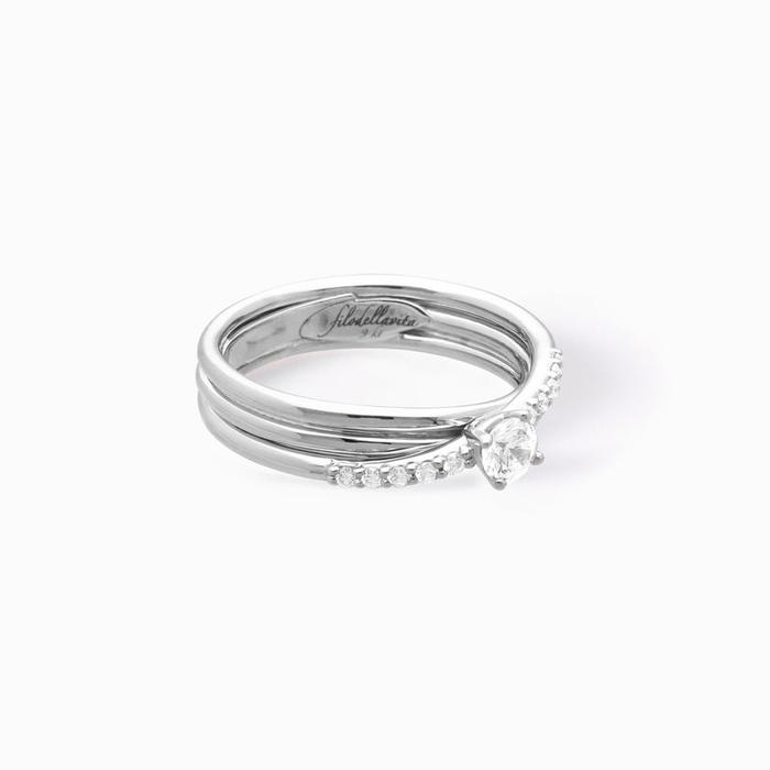 Filodellavita 3 brins en or blanc avec diamant incolore et diamant Riviera