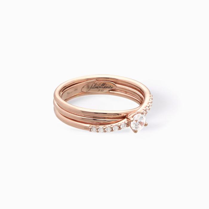 Filodellavita 3 brins en or rose avec diamant incolore et diamant Riviera