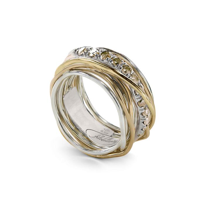 Filodellavita Prezioso - 13 brins en or rose/jaune 9 carats, argent 925 et diamants bruns