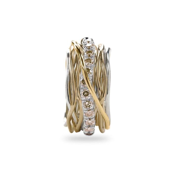 Filodellavita Prezioso - 13 brins en or rose/jaune 9 carats, argent 925 et diamants bruns