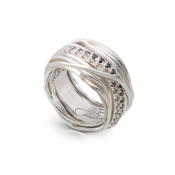 Filodellavita Classic 13 brins en argent 950 avec double rivière de diamants bruns et de diamants noirs