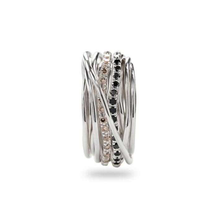 Filodellavita Classic 13 brins en argent 950 avec double rivière de diamants bruns et de diamants noirs