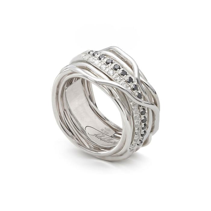 Filodellavita Classic 13 brins en argent 950 avec double Riviera de diamants blancs et de diamants noirs