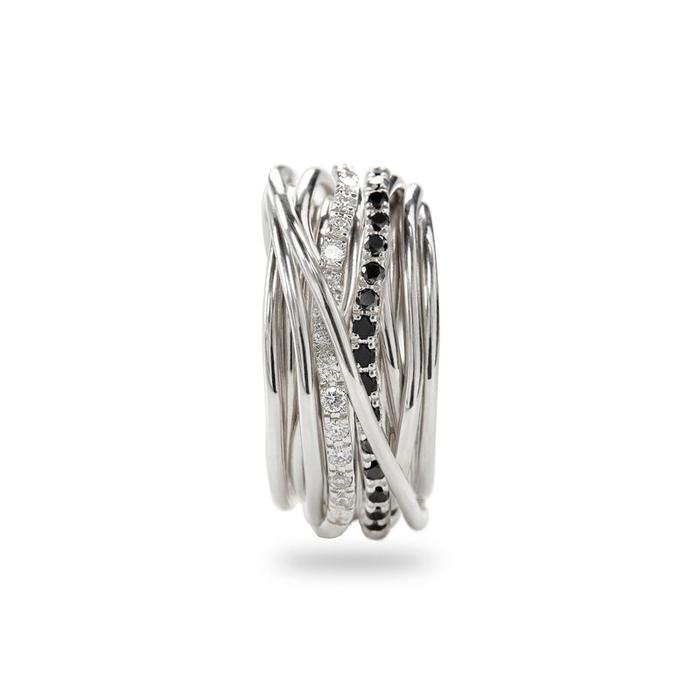 Filodellavita Classic 13 brins en argent 950 avec double Riviera de diamants blancs et de diamants noirs