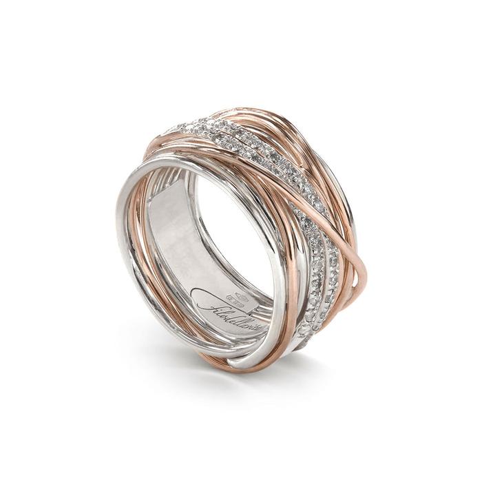 Filodellavita Classic 13 brins en argent 950 et or rose 9 carats avec double diamant blanc Riviera