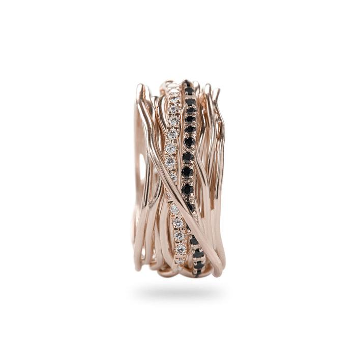Filodellavita Classic 13 brins en or rose 9 carats avec double rivière de diamants blancs et de diamants noirs