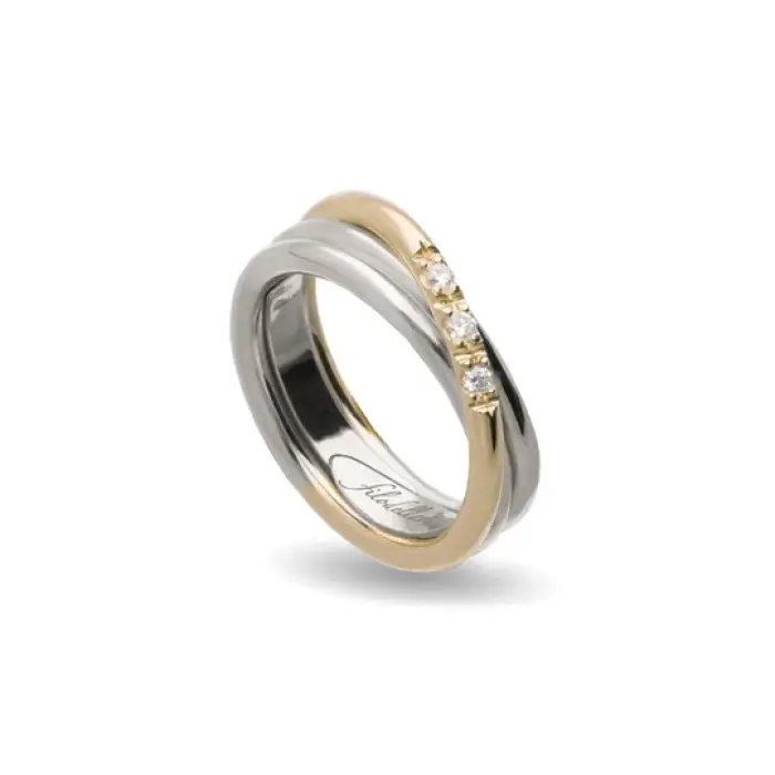 Filodellavita Classic 3 brins souvent en or jaune 9 carats, argent 925 et 3 diamants blancs