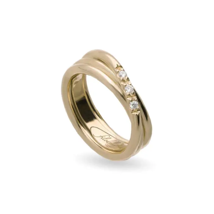 Filodellavita Classic 3 fils épais en diamants jaunes 9 carats et 3 diamants blancs