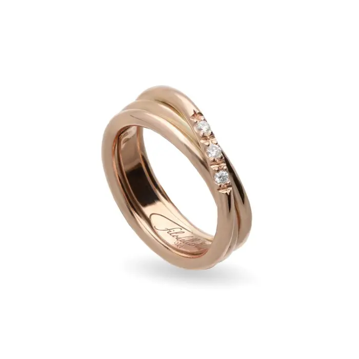 Filodellavita Classic 3 fils épais en or rose 9 carats et 3 diamants blancs