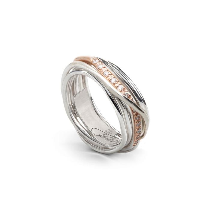 Filodellavita Classic 7 fils en argent 925, or rose 9 carats Riviera et 16 diamants blancs