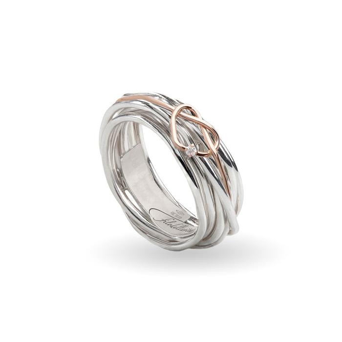 Filodellavita Classic 7 fils en argent 925 et cœur noué en or rose 9 carats