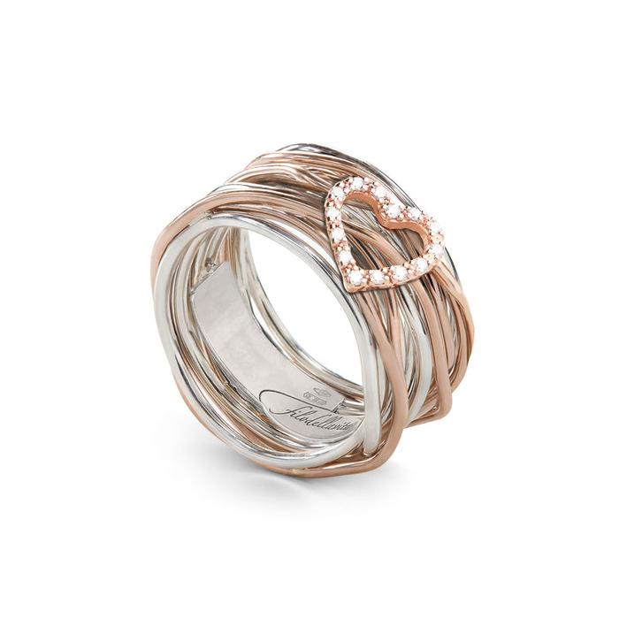 Filodellavita Classic 13 strands in 925 Silver, 9kt Rose/Yellow Gold and heart of white Diamonds