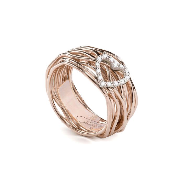 Filodellavita Classic 13 brins en or rose/jaune 9 carats et cœur de diamants blancs