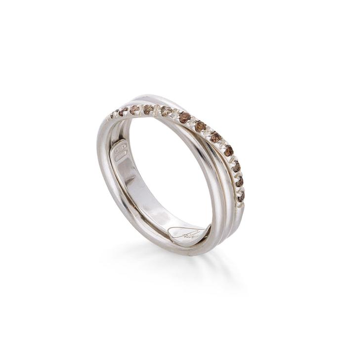 Filodellavita Classic 3 brins en argent 925 et 12 diamants bruns