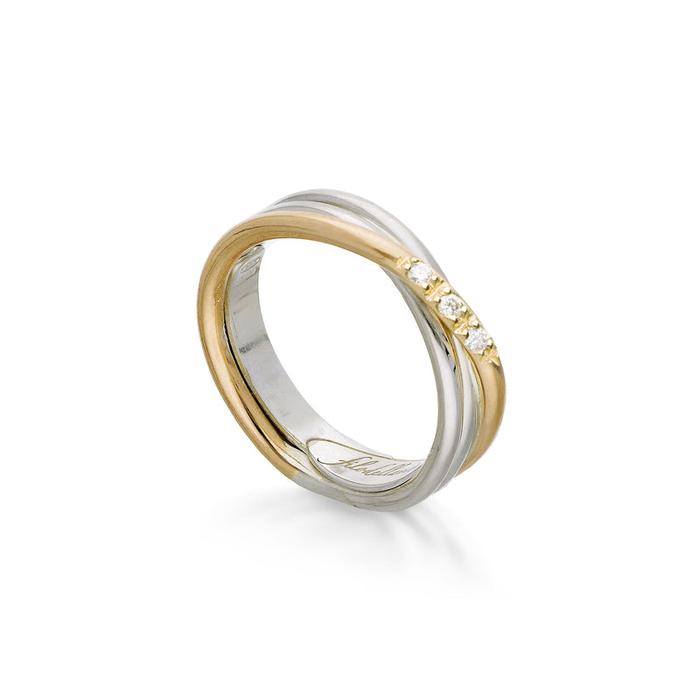 Filodellavita Classic 3 rangs, or rose/jaune 9 carats, argent 925 et 3 diamants blancs