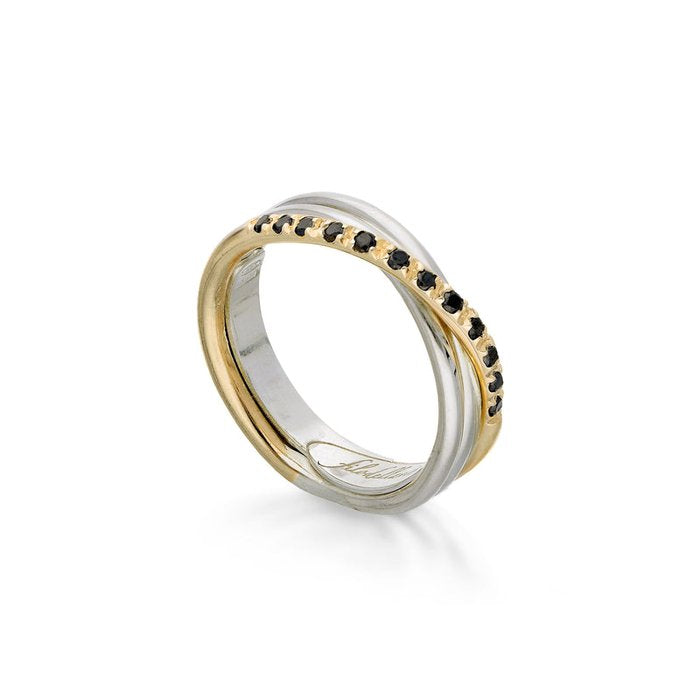 Filodellavita Classic 3 fili in Oro Rosa Oro Giallo 9kt Argento 925 e 12 Diamanti Black