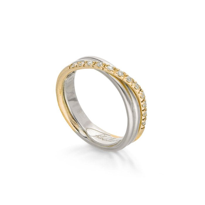 Filodellavita Classic 3 fili in Oro Giallo Rosa 9kt Argento e Diamanti Bianchi