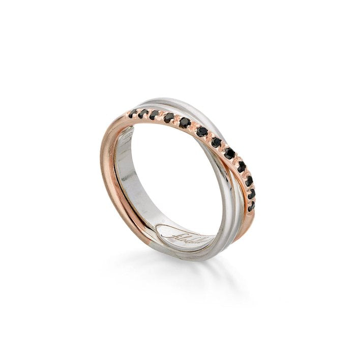 Filodellavita Classic 3 fili in Oro Rosa Oro Giallo 9kt Argento 925 e 12 Diamanti Black