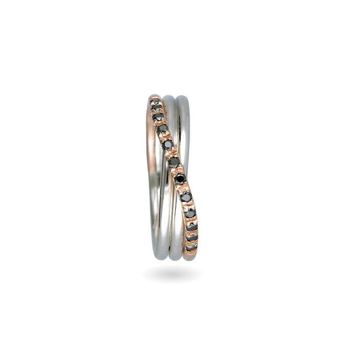 Filodellavita Classic 3 fili in Oro Rosa Oro Giallo 9kt Argento 925 e 12 Diamanti Black