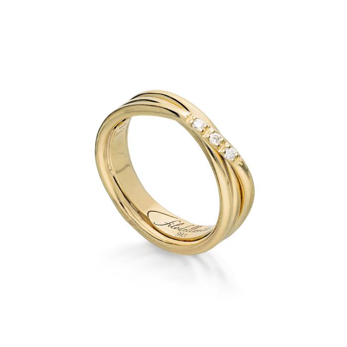 Filodellavita Classic 3 rangs Jaune 9 carats et 3 diamants blancs