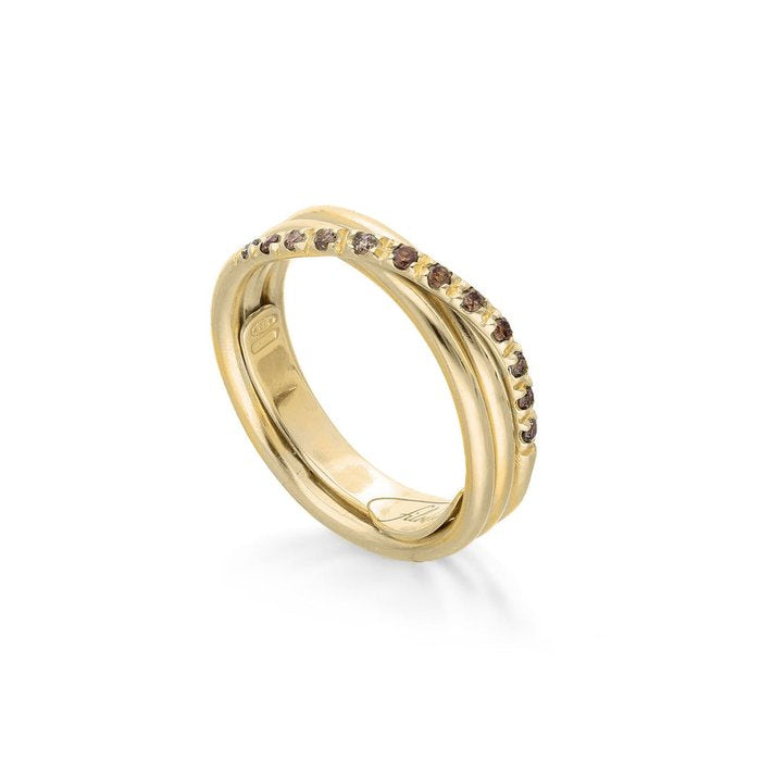 Filodellavita Classic 3 fili in Oro Giallo 9kt e 12 Diamanti Brown