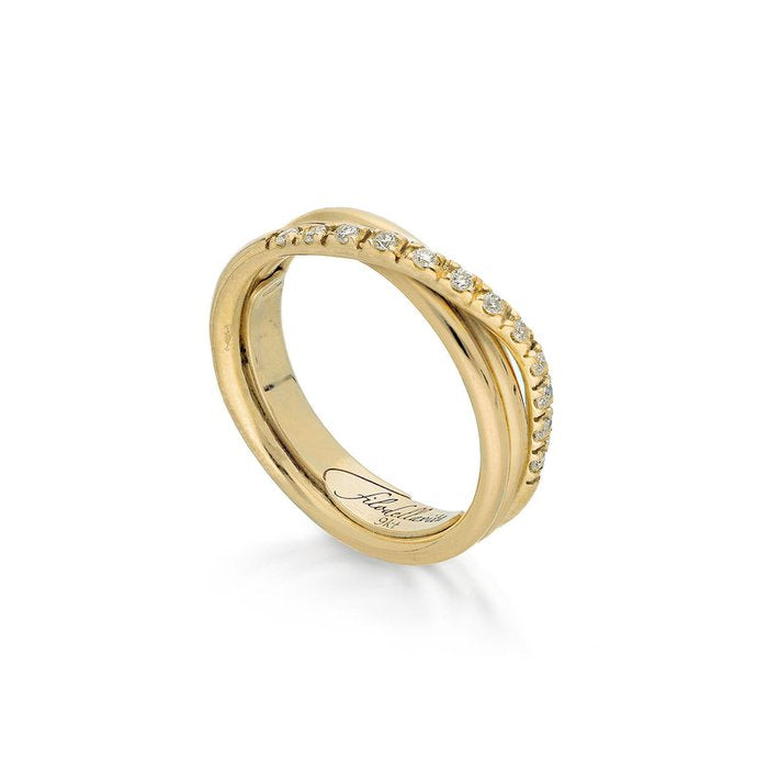 Filodellavita Classic 3 fili in Oro Giallo 9kt e 12 Diamanti Bianchi