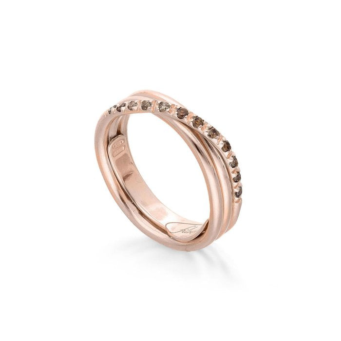 Filodellavita Classic 3 fili in Oro Rosa 9kt e 12 Diamanti Brown