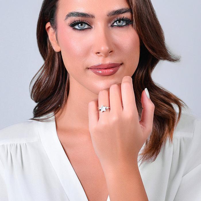 BAGUE FEMME EN ACIER ÉTOILE ET ZIRCONE