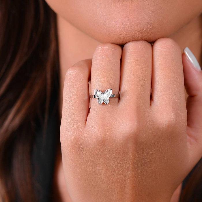 WOMEN'S STEEL RING WITH BUTTERFLY AND ZIRCONIA