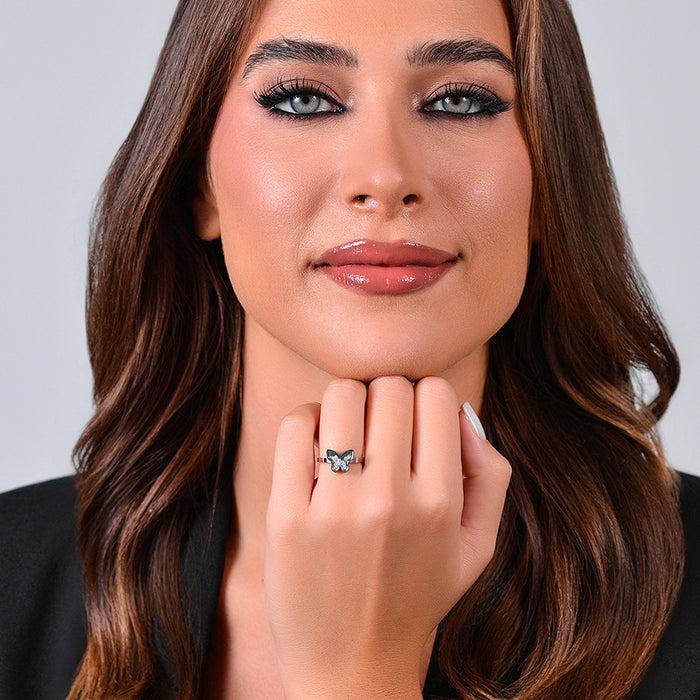 WOMEN'S STEEL RING WITH BUTTERFLY AND ZIRCONIA