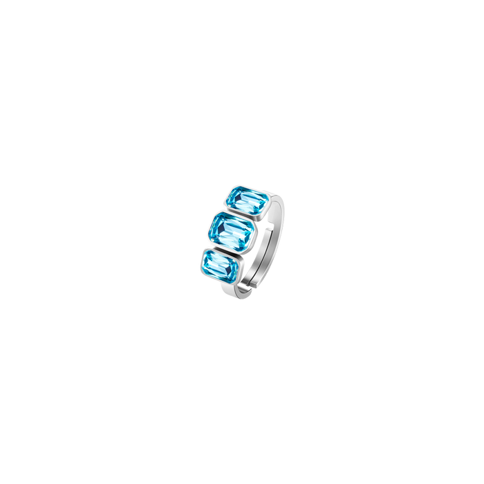 ANELLO DONNA IN ACCIAIO CON CRISTALLI ACQUA MARINA