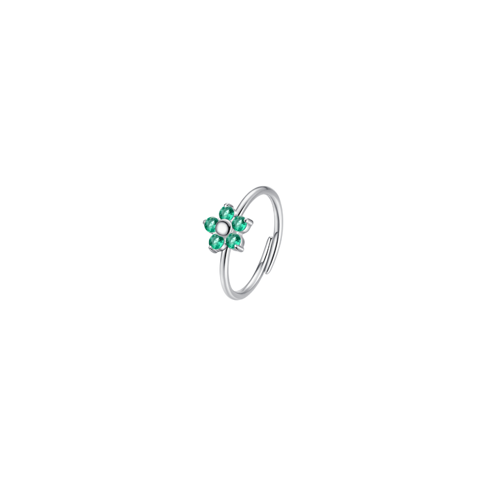 ANELLO DONNA IN ACCIAIO CON FIORE E ZIRCONI VERDI