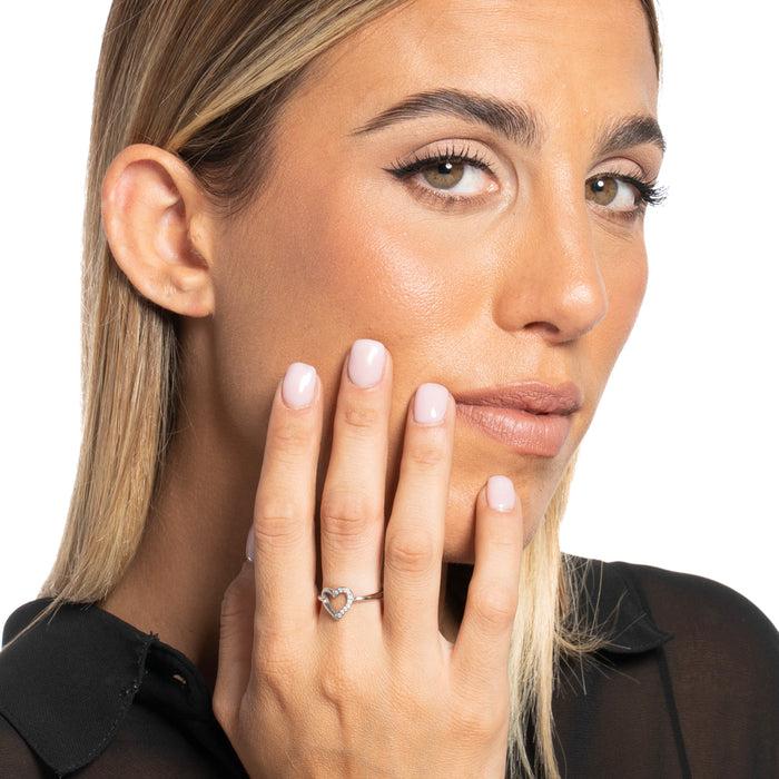 ANELLO DONNA IN ACCIAIO CON CUORE E ZIRCONI BIANCHI