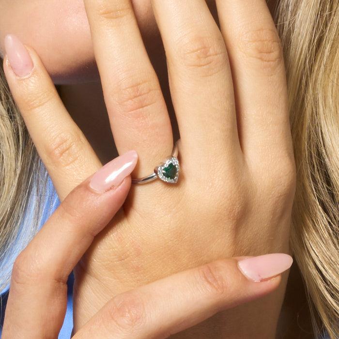 ANELLO DONNA IN ACCIAIO CON CUORE CON ZIRCONI VERDI E BIANCHI