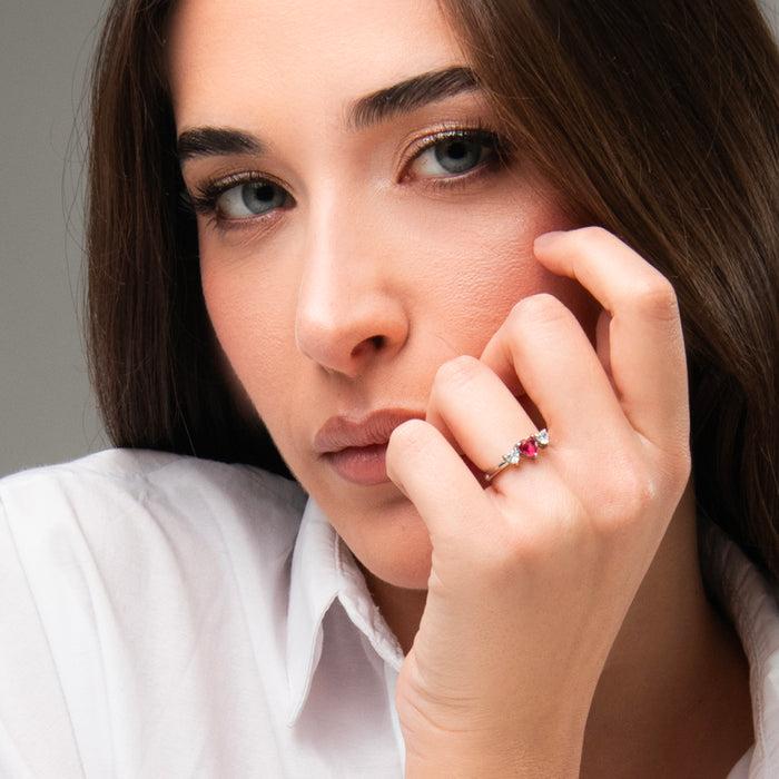 ANELLO DONNA IN ACCIAIO CON CUORI CON ZIRCONI BIANCHI E ROSSI
