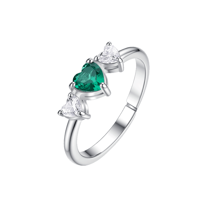 ANELLO DONNA IN ACCIAIO CON CUORI CON ZIRCONI BIANCHI E VERDI