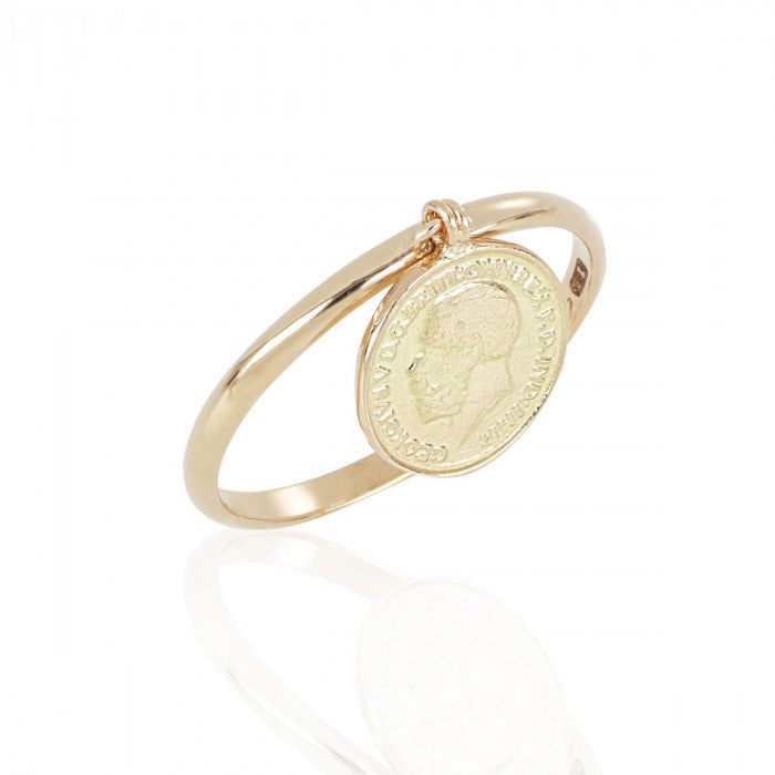 Anello con moneta in oro giallo lucido 18 kt