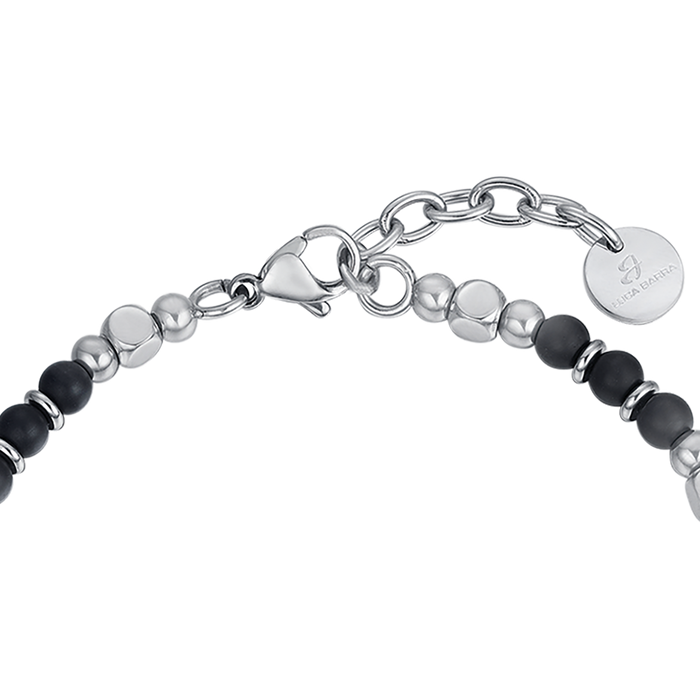 BRACELET HOMME EN ACIER AVEC PIERRES D'AGATE NOIRE