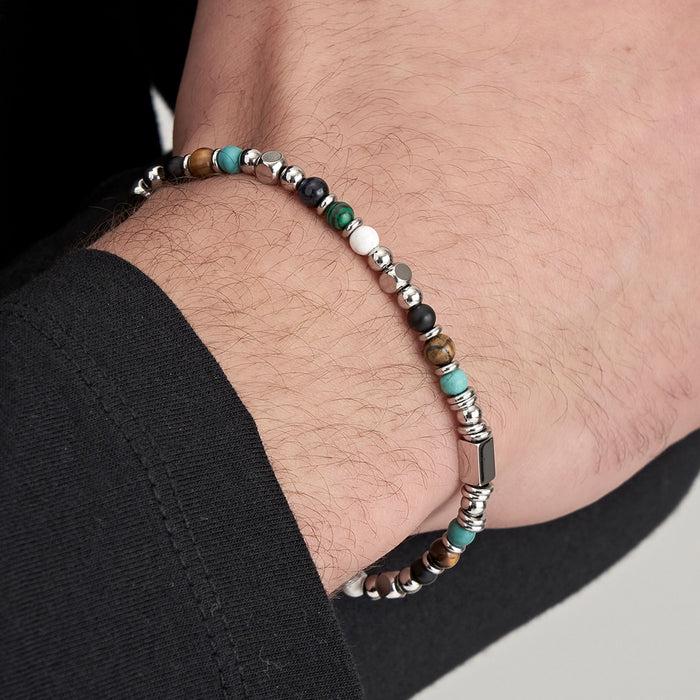 MEN'S STEEL BRACELET WITH BROWN TIGER EYE STONES