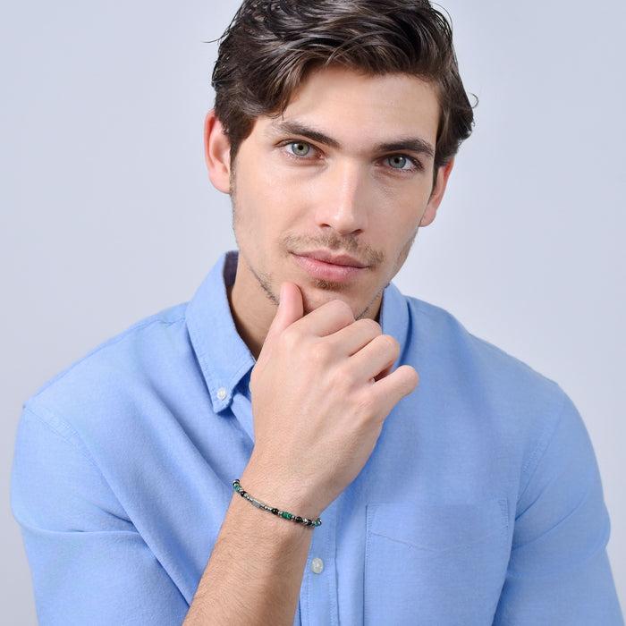 BRACELET HOMME EN ACIER AVEC AGATE NOIRE