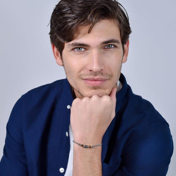 BRACELET HOMME EN ACIER AVEC PIERRES ŒIL DE TIGRE