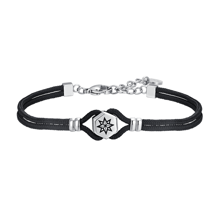 BRACELET HOMME EN CORDE NOIRE ET ROSE DES VENTS
