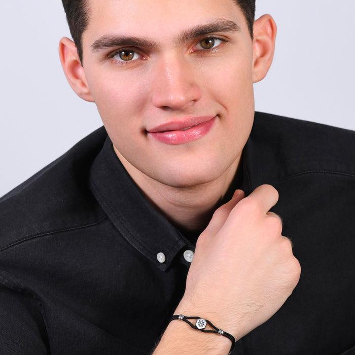 BRACELET HOMME EN CORDE NOIRE ET ROSE DES VENTS