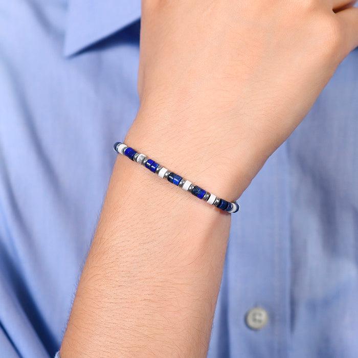 MEN'S BRACELET IN STEEL WITH LAPIS STONES