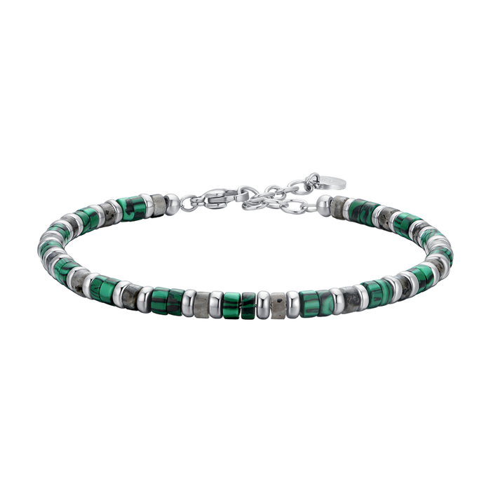 BRACCIALE UOMO IN ACCIAIO PIETRE VERDI E GRIGIE