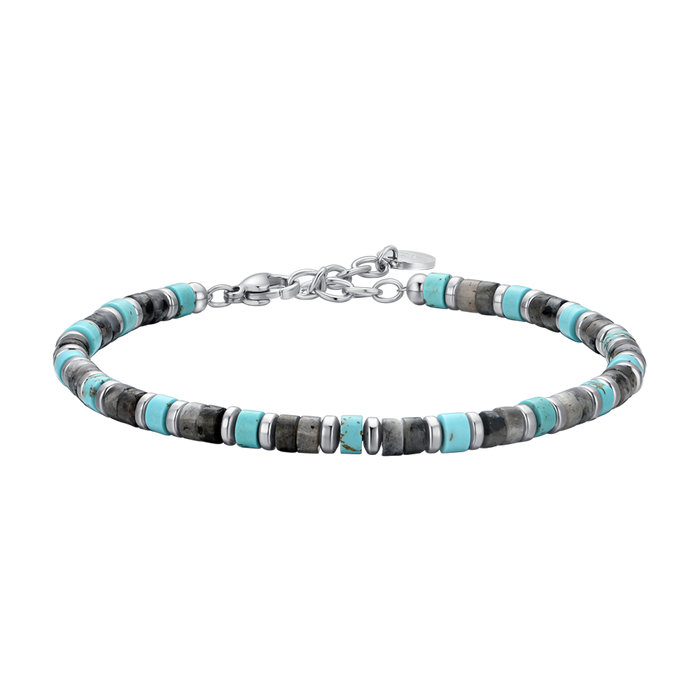 MEN'S BRACELET IN STEEL WITH GREY AND TURQUOISE STONES